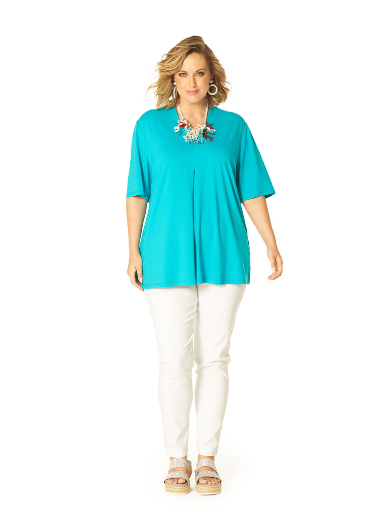 UNDER THE SEA PLEAT TOP TURQUOISE