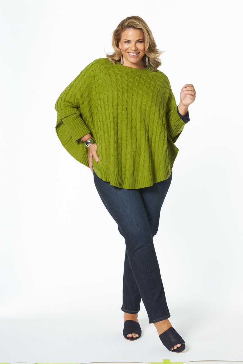 Cozy Italian Knit Loop Poncho in Green main image 0