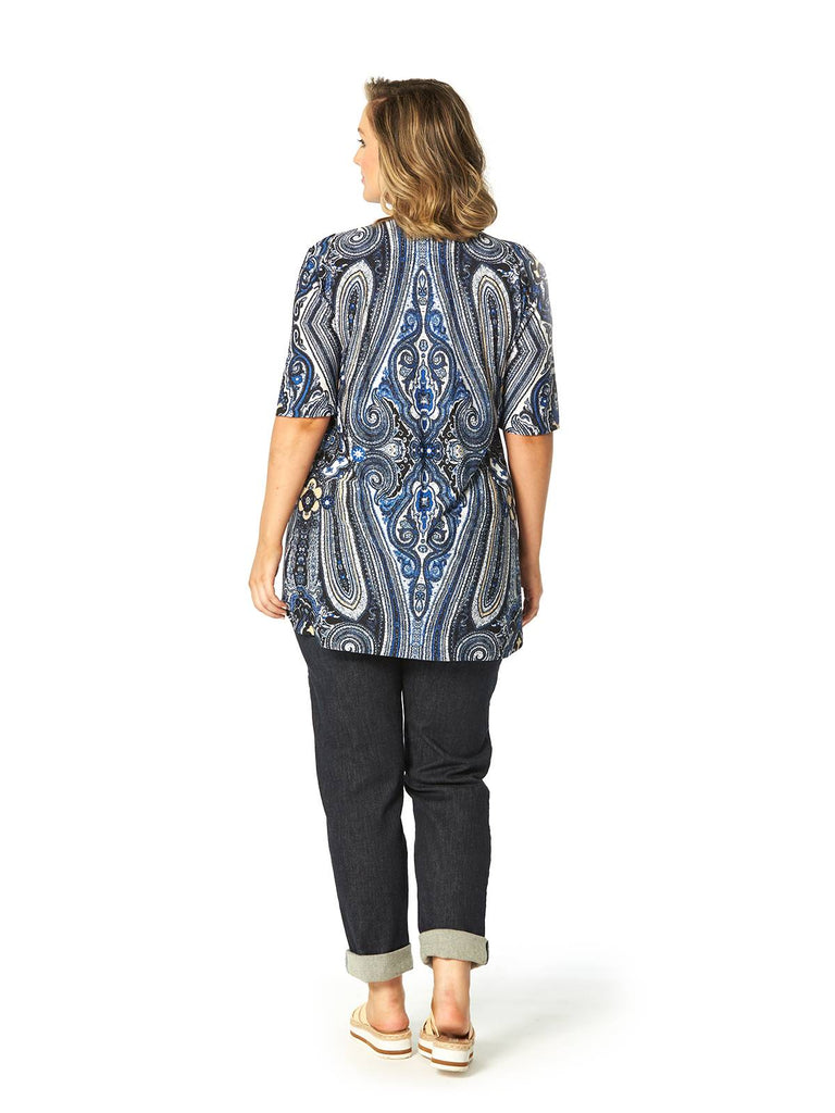 SHELL PAISLEY SQUARE NECK TOP BLUE