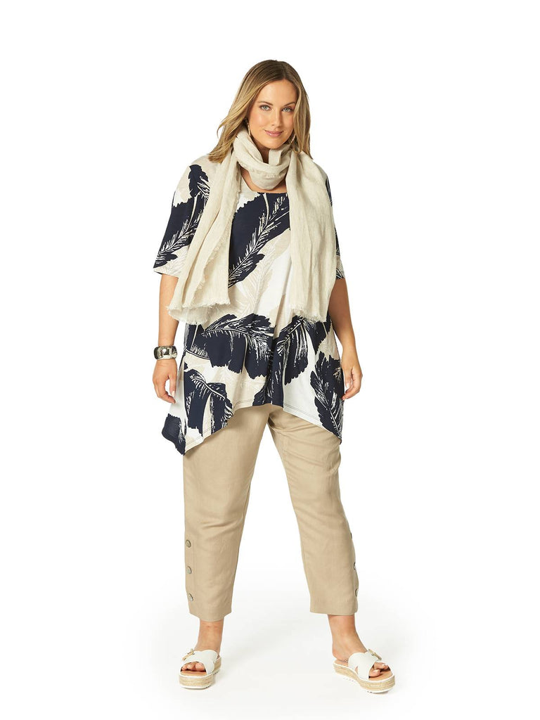 LINEN LUXE PALM TUNIC NAVY