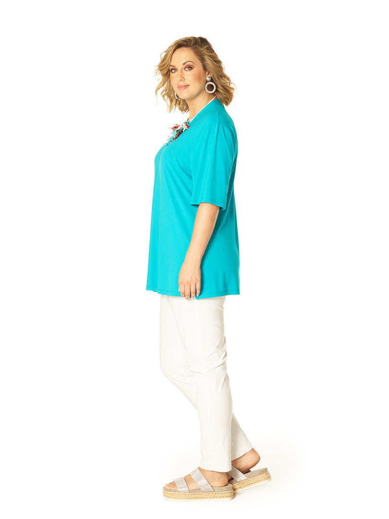 UNDER THE SEA PLEAT TOP TURQUOISE