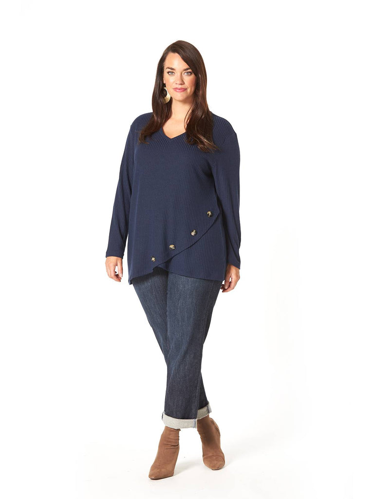 DUNE BUTTON HEM TOP NAVY