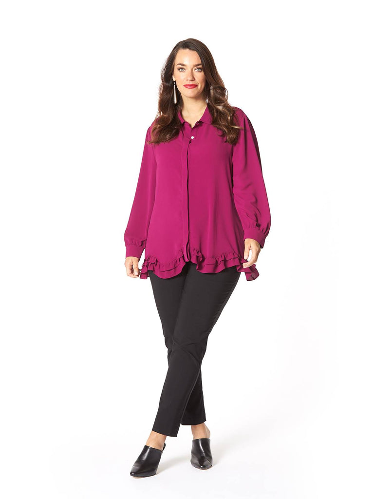 BOUQUET RUFFLE HEM SHIRT FUCHSIA