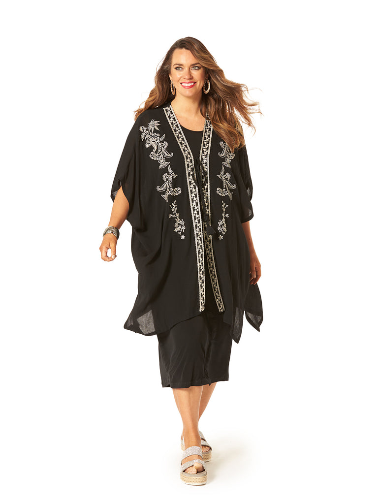 MYKONOS EMBROIDERED KIMONO BLACK