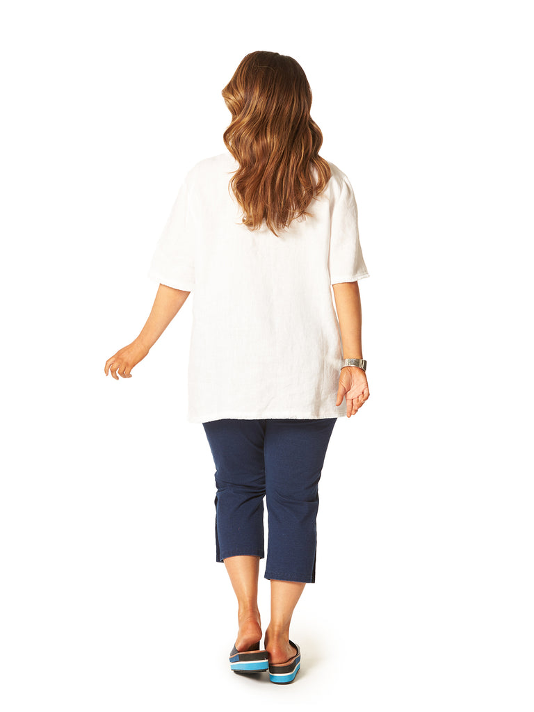 SEASHELL FRAYED LINEN TOP WHITE