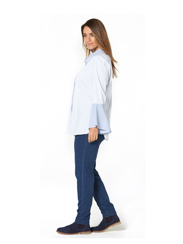 INTO THE BLUES FRILL SHIRT BLUE